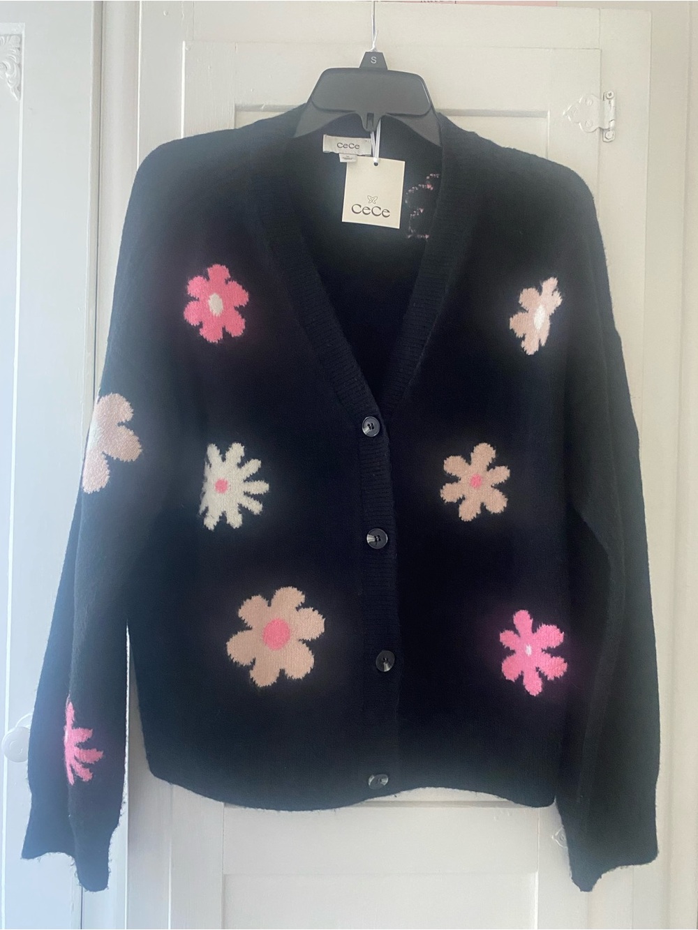 CeCe flower power button down cardigan